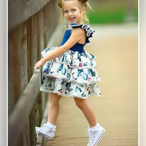 strapless open back dress Butterfly Princess Dress Blue / 2-3 Years